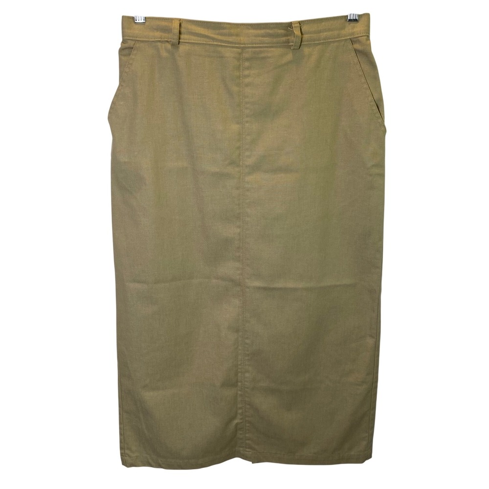 Vintage Orvis Midi Skirt Women 12 Khaki Tan Cotton Canvas Classic Utility Safari
